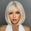 White Blonde Gray Synthetic Wigs with Bangs Short Straight Bob Hair Wig for Women Cosplay Daily Natural Hair Heat Resistant - Slobuy