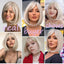 White Blonde Gray Synthetic Wigs with Bangs Short Straight Bob Hair Wig for Women Cosplay Daily Natural Hair Heat Resistant - Slobuy