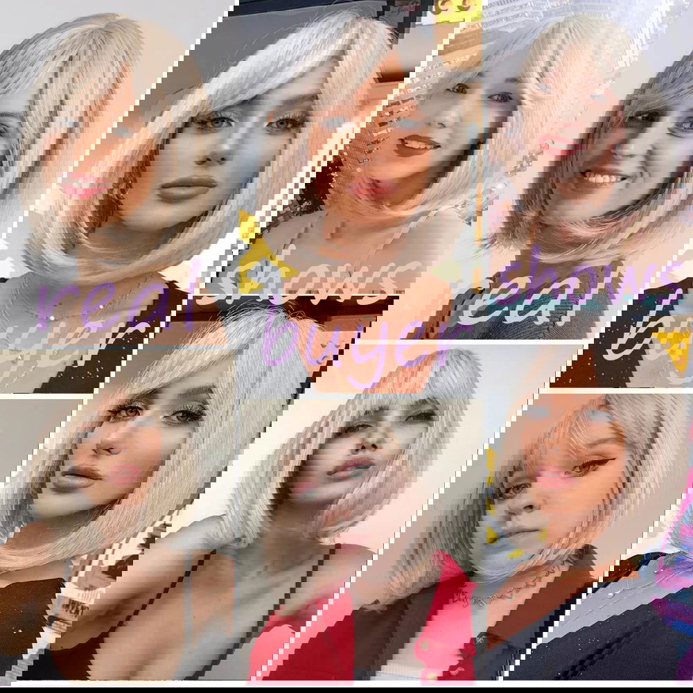 White Blonde Gray Synthetic Wigs with Bangs Short Straight Bob Hair Wig for Women Cosplay Daily Natural Hair Heat Resistant - Slobuy