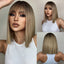 White Blonde Gray Synthetic Wigs with Bangs Short Straight Bob Hair Wig for Women Cosplay Daily Natural Hair Heat Resistant - Slobuy