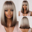 White Blonde Gray Synthetic Wigs with Bangs Short Straight Bob Hair Wig for Women Cosplay Daily Natural Hair Heat Resistant - Slobuy