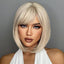 White Blonde Gray Synthetic Wigs with Bangs Short Straight Bob Hair Wig for Women Cosplay Daily Natural Hair Heat Resistant - Slobuy