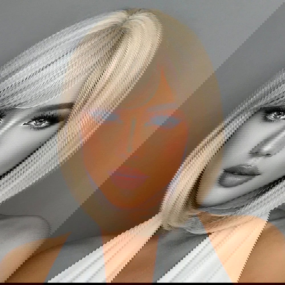 White Blonde Gray Synthetic Wigs with Bangs Short Straight Bob Hair Wig for Women Cosplay Daily Natural Hair Heat Resistant - Slobuy
