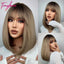 White Blonde Gray Synthetic Wigs with Bangs Short Straight Bob Hair Wig for Women Cosplay Daily Natural Hair Heat Resistant - Slobuy