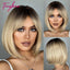 White Blonde Gray Synthetic Wigs with Bangs Short Straight Bob Hair Wig for Women Cosplay Daily Natural Hair Heat Resistant - Slobuy