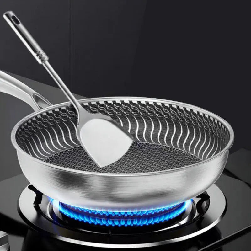 Whole Body Tri-Ply Stainless Steel Frying Pan 316 Stainless Steel Wok Pan Double-sided Honeycomb Skillet Suitable for All Stove - Slobuy