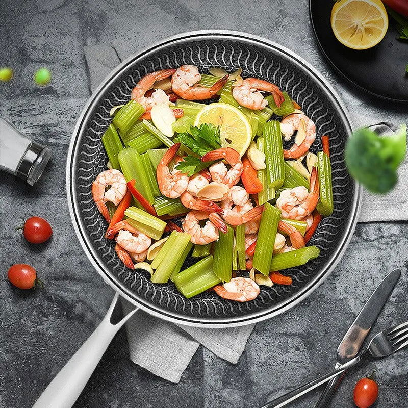 Whole Body Tri-Ply Stainless Steel Frying Pan 316 Stainless Steel Wok Pan Double-sided Honeycomb Skillet Suitable for All Stove - Slobuy