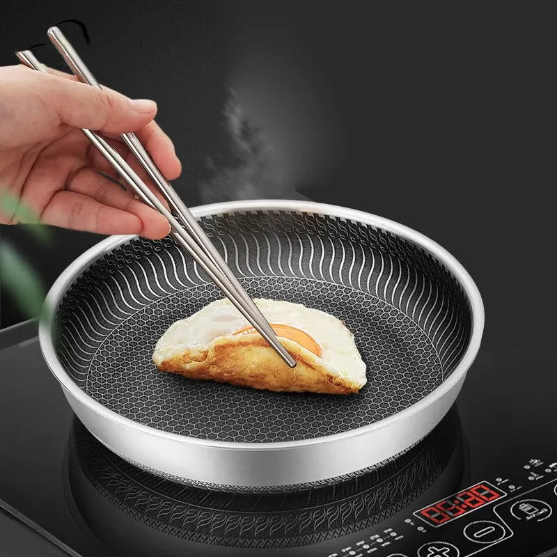 Whole Body Tri-Ply Stainless Steel Frying Pan 316 Stainless Steel Wok Pan Double-sided Honeycomb Skillet Suitable for All Stove - Slobuy