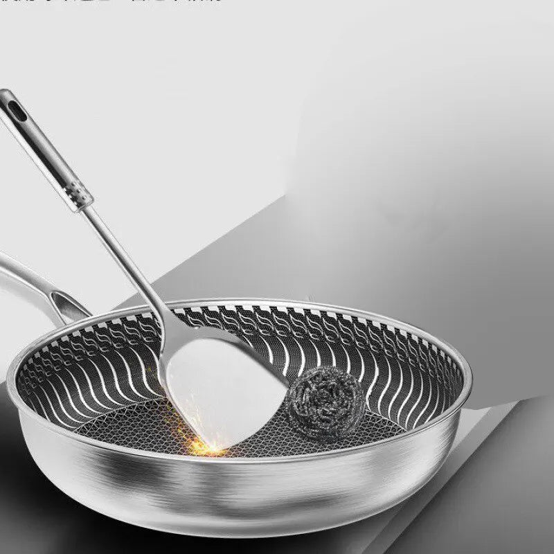 Whole Body Tri-Ply Stainless Steel Frying Pan 316 Stainless Steel Wok Pan Double-sided Honeycomb Skillet Suitable for All Stove - Slobuy