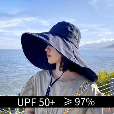 Wide Brim UPF 50+ Sun Hat Women Anti-UV Protection Hiking Fisherman Cap Fold Summer Solid Beach Hat 2023 Double sided Sun hat - Slobuy
