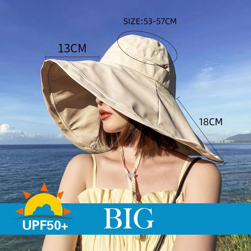 Wide Brim UPF 50+ Sun Hat Women Anti-UV Protection Hiking Fisherman Cap Fold Summer Solid Beach Hat 2023 Double sided Sun hat - Slobuy