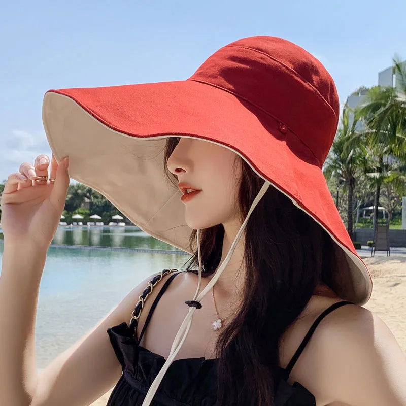 Wide Brim UPF 50+ Sun Hat Women Anti-UV Protection Hiking Fisherman Cap Fold Summer Solid Beach Hat 2023 Double sided Sun hat - Slobuy