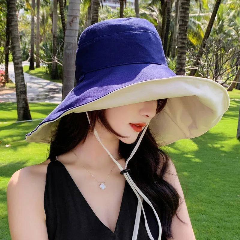 Wide Brim UPF 50+ Sun Hat Women Anti-UV Protection Hiking Fisherman Cap Fold Summer Solid Beach Hat 2023 Double sided Sun hat - Slobuy