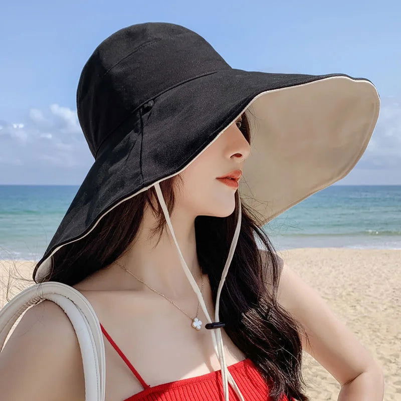 Wide Brim UPF 50+ Sun Hat Women Anti-UV Protection Hiking Fisherman Cap Fold Summer Solid Beach Hat 2023 Double sided Sun hat - Slobuy