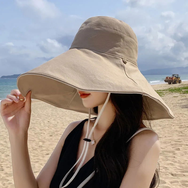 Wide Brim UPF 50+ Sun Hat Women Anti-UV Protection Hiking Fisherman Cap Fold Summer Solid Beach Hat 2023 Double sided Sun hat - Slobuy
