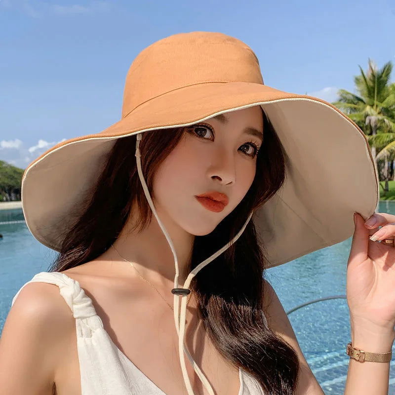 Wide Brim UPF 50+ Sun Hat Women Anti-UV Protection Hiking Fisherman Cap Fold Summer Solid Beach Hat 2023 Double sided Sun hat - Slobuy