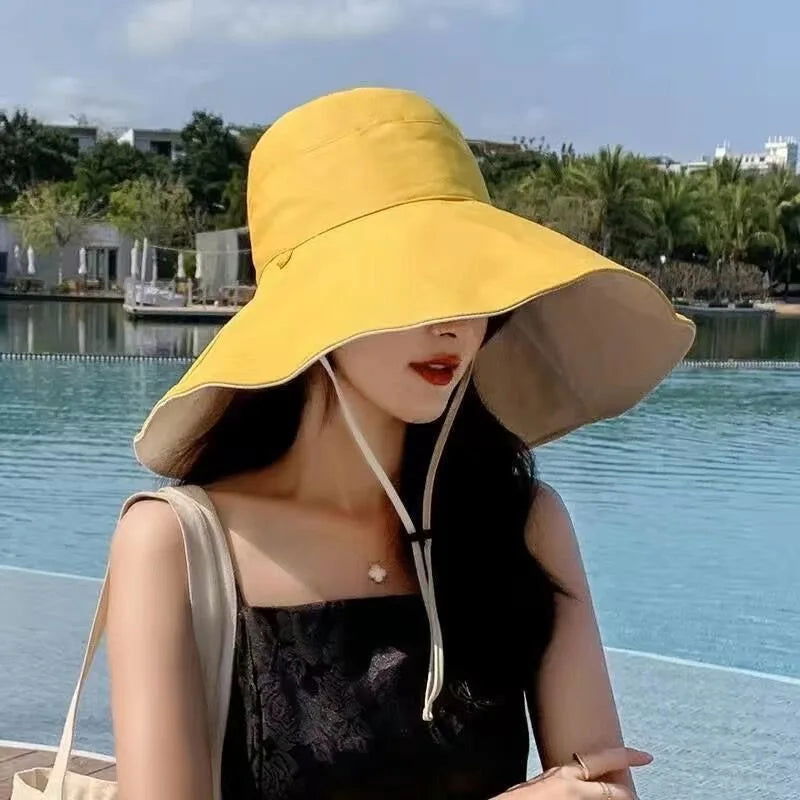 Wide Brim UPF 50+ Sun Hat Women Anti-UV Protection Hiking Fisherman Cap Fold Summer Solid Beach Hat 2023 Double sided Sun hat - Slobuy