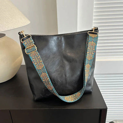 Wide Geometric Strap Shoulder Bag Large Capacity Crossbody Bags For Women,Retro Pu Leather Women's Bag For Shopping & Travel - Slobuy