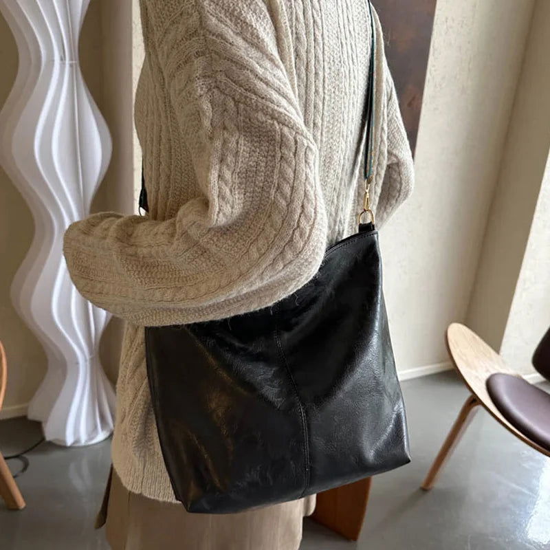 Wide Geometric Strap Shoulder Bag Large Capacity Crossbody Bags For Women,Retro Pu Leather Women's Bag For Shopping & Travel - Slobuy