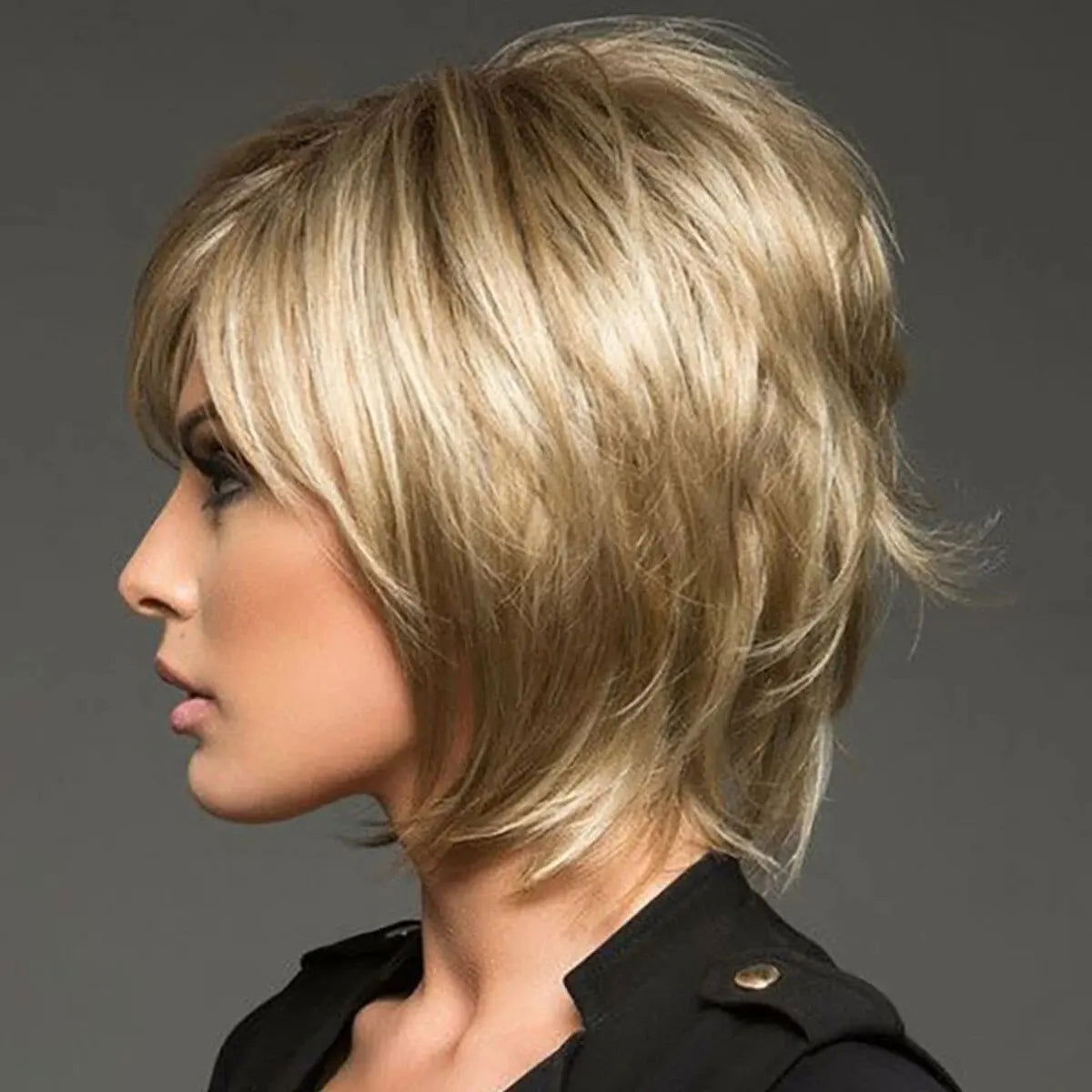 Wig Blonde Mixed Brown Bob Wigs Fashion Women's Mixed Color Blond Hair Fluffy Short Curly Hair With Oblique Bangs Natural Synthe - Slobuy