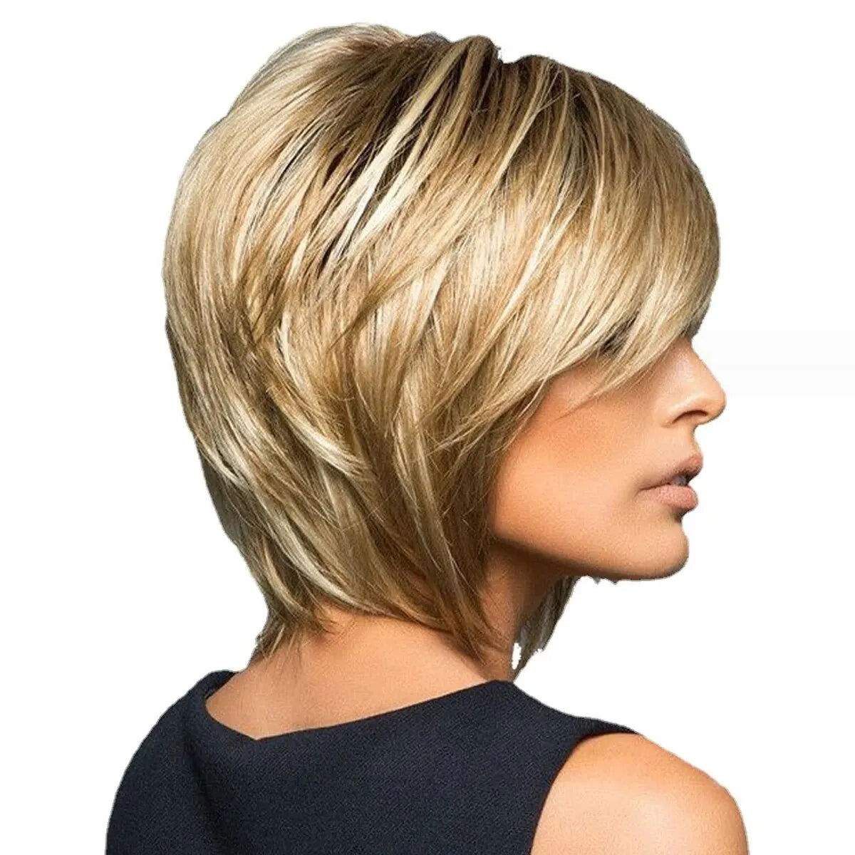 Wig Blonde Mixed Brown Bob Wigs Fashion Women's Mixed Color Blond Hair Fluffy Short Curly Hair With Oblique Bangs Natural Synthe - Slobuy