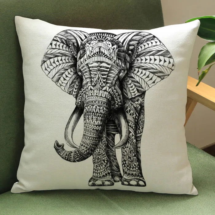 Wild Animal Style Decorative Cushion African Zebra Elephant Giraffe Cushion Square Throw Pillows Cotton Linen Pillowcase 45x45cm - Slobuy