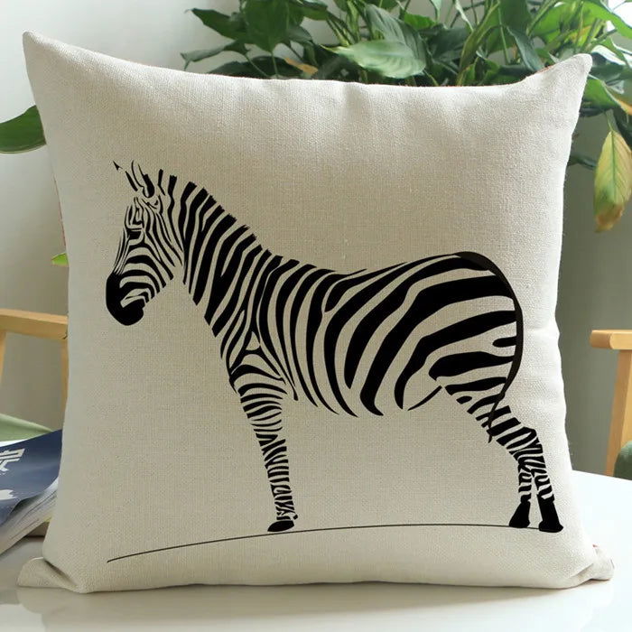 Wild Animal Style Decorative Cushion African Zebra Elephant Giraffe Cushion Square Throw Pillows Cotton Linen Pillowcase 45x45cm - Slobuy