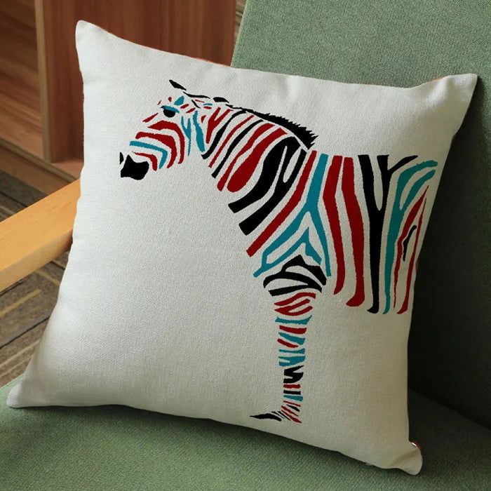 Wild Animal Style Decorative Cushion African Zebra Elephant Giraffe Cushion Square Throw Pillows Cotton Linen Pillowcase 45x45cm - Slobuy