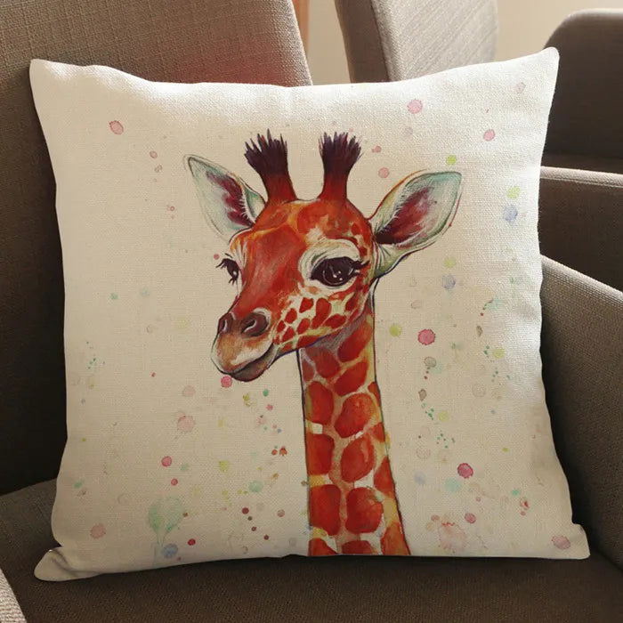 Wild Animal Style Decorative Cushion African Zebra Elephant Giraffe Cushion Square Throw Pillows Cotton Linen Pillowcase 45x45cm - Slobuy