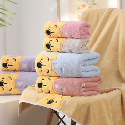 Winnie Bear Towel Bath Towel Set Soft and Absorbent Coral Velvet Bath Towel Home Wash Towel Children's Cartoon Bath Towel - Slobuy