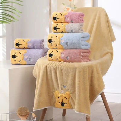 Winnie Bear Towel Bath Towel Set Soft and Absorbent Coral Velvet Bath Towel Home Wash Towel Children's Cartoon Bath Towel - Slobuy