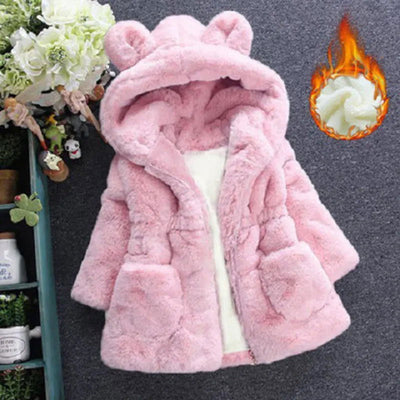 Winter Baby Girls Clothes Faux Fur Coat Fleece Jacket Warm Snowsuit Hooded Parka Children's Outerwear Autumn Clothing - Slobuy