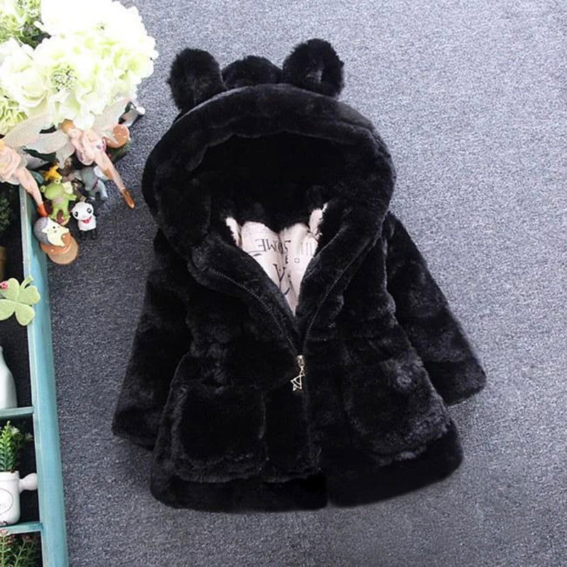 Winter Baby Girls Clothes Faux Fur Coat Fleece Jacket Warm Snowsuit Hooded Parka Children's Outerwear Autumn Clothing - Slobuy