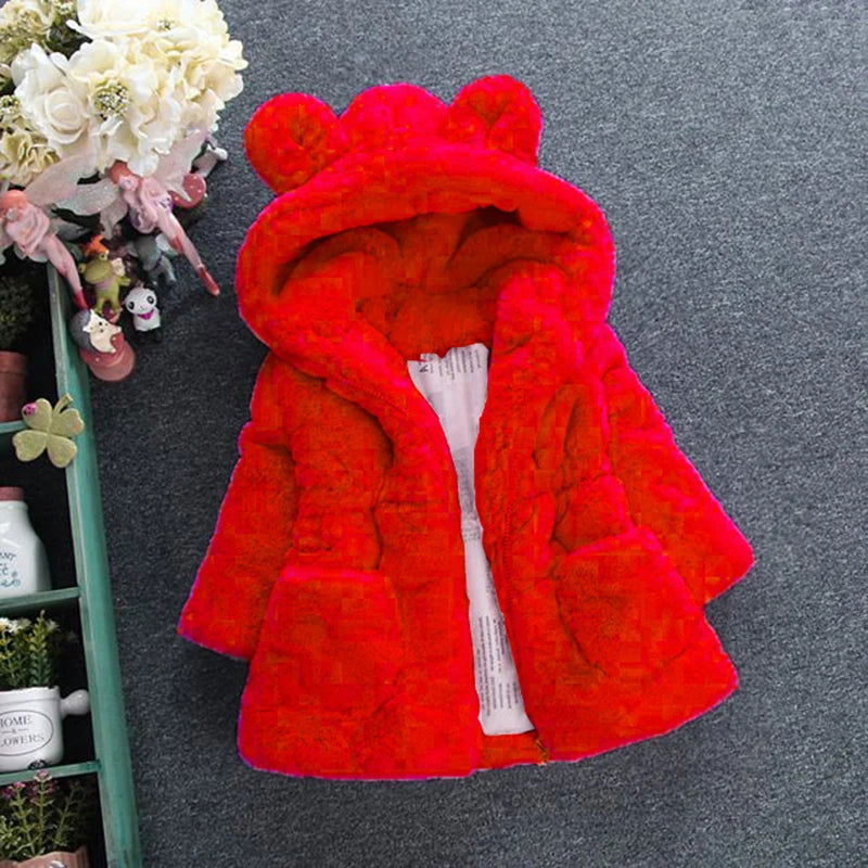 Winter Baby Girls Clothes Faux Fur Coat Fleece Jacket Warm Snowsuit Hooded Parka Children's Outerwear Autumn Clothing - Slobuy