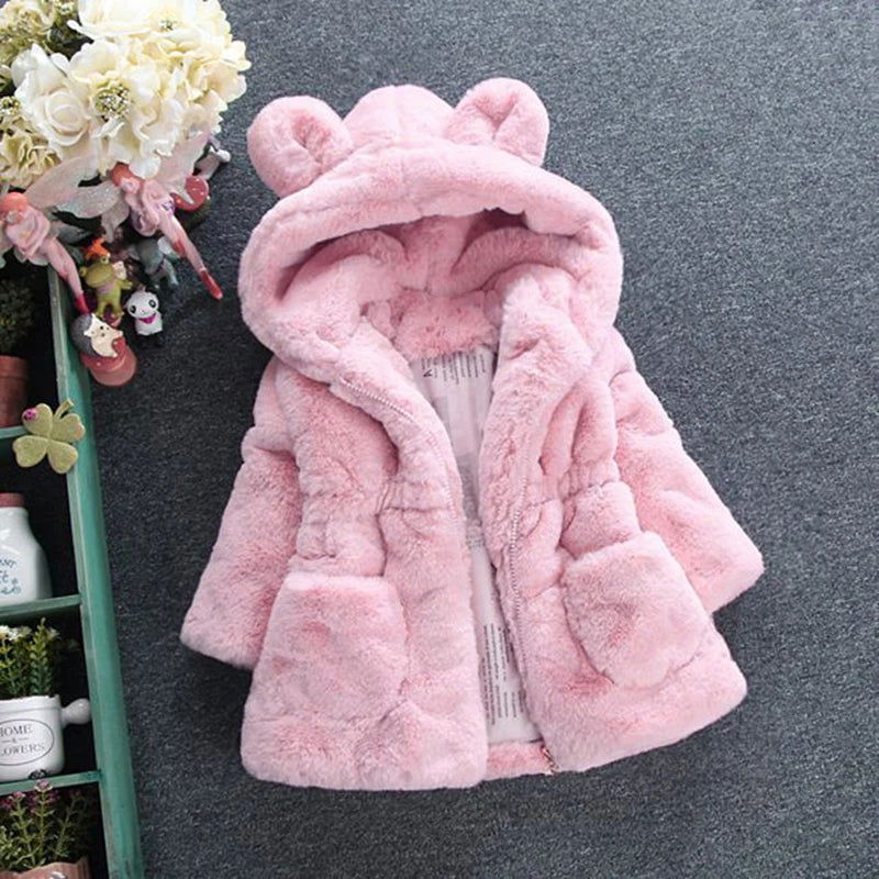 Winter Baby Girls Clothes Faux Fur Coat Fleece Jacket Warm Snowsuit Hooded Parka Children's Outerwear Autumn Clothing - Slobuy