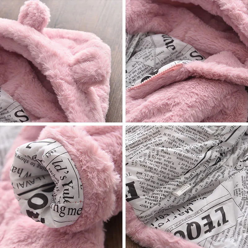 Winter Baby Girls Clothes Faux Fur Coat Fleece Jacket Warm Snowsuit Hooded Parka Children's Outerwear Autumn Clothing - Slobuy