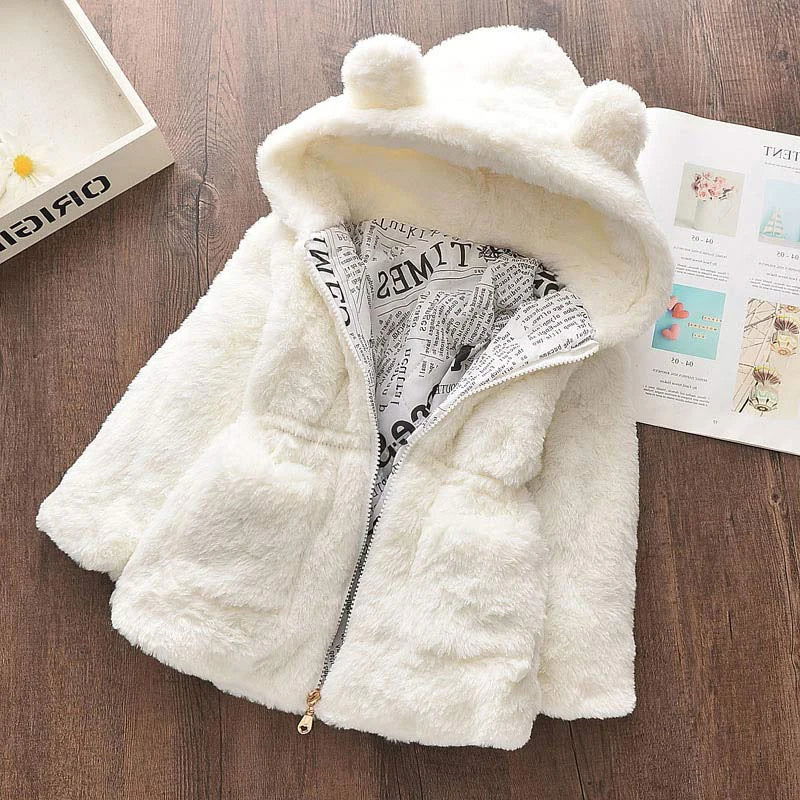 Winter Baby Girls Clothes Faux Fur Coat Fleece Jacket Warm Snowsuit Hooded Parka Children's Outerwear Autumn Clothing - Slobuy