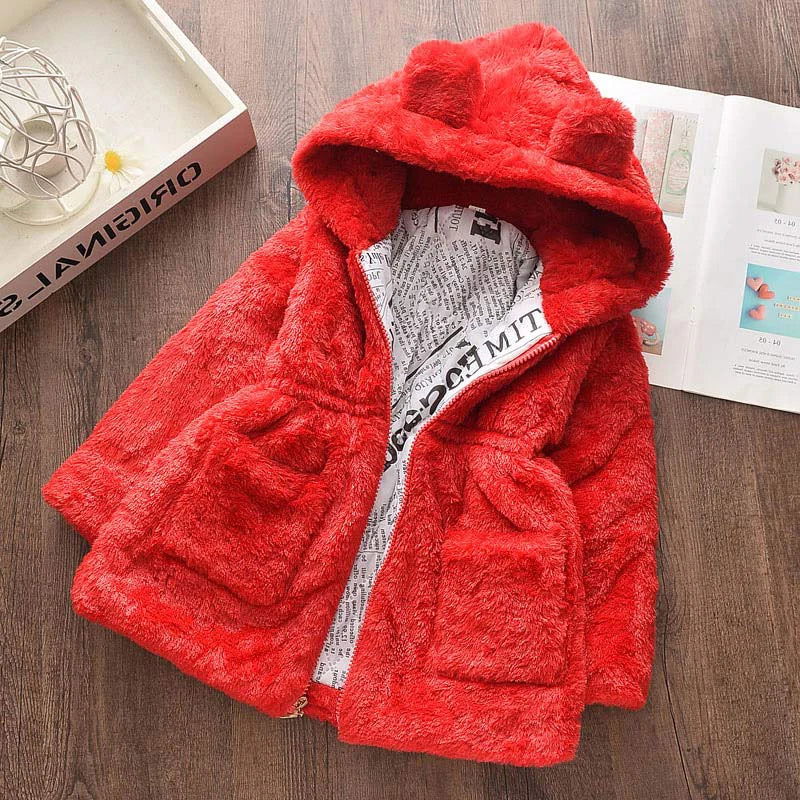 Winter Baby Girls Clothes Faux Fur Coat Fleece Jacket Warm Snowsuit Hooded Parka Children's Outerwear Autumn Clothing - Slobuy