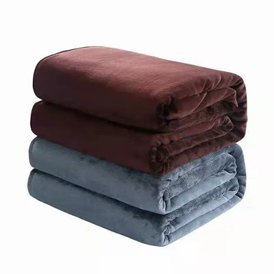 Winter Flannel Blankets For Beds 230Gsm Solid Blue Soft Warm Thin Coral Fleece Bedspread Sofa Cover Faux Fur Plaid Blanket - Slobuy