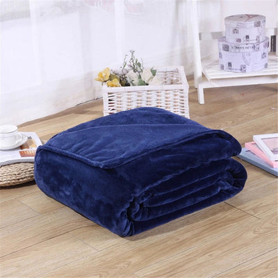Winter Flannel Blankets For Beds 230Gsm Solid Blue Soft Warm Thin Coral Fleece Bedspread Sofa Cover Faux Fur Plaid Blanket - Slobuy
