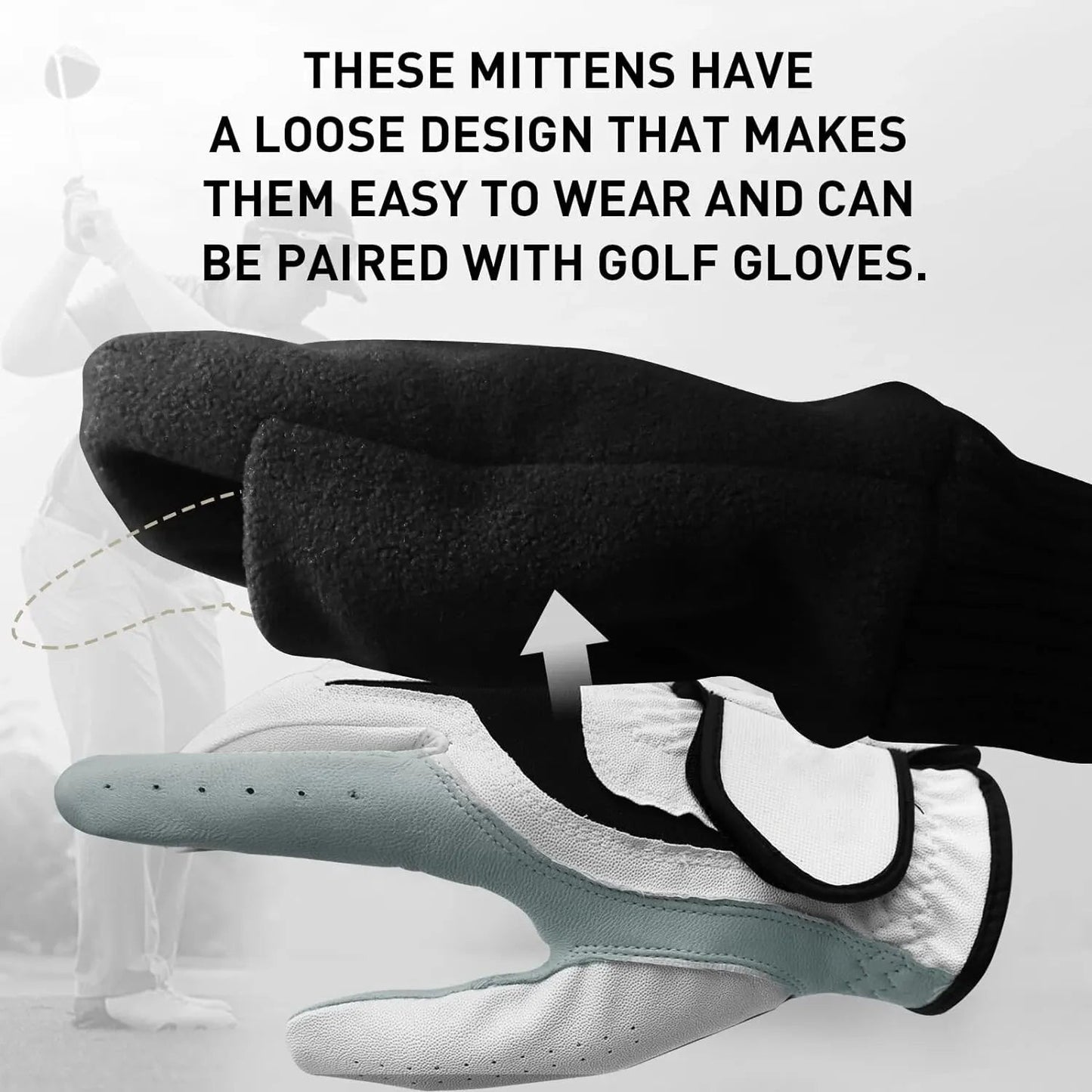 Winter Golf Gloves Men Mitts Mitten Warm Fleece in Pair, Pull Up Fit Soft Comfortable Set - Slobuy