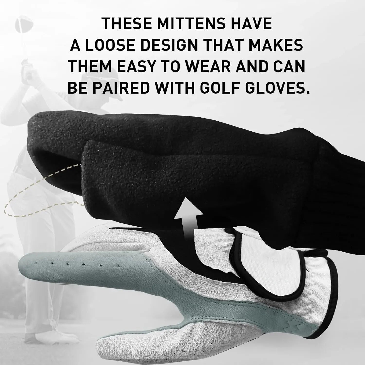 Winter Golf Gloves Men Mitts Mitten Warm Fleece in Pair, Pull Up Fit Soft Comfortable Set - Slobuy