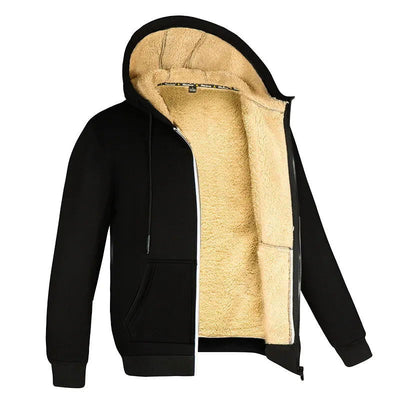 Winter Lambswool Zipper Hoodies Thicken Warm Jackets Long Sleeve Sweatshirts Casual Sports Fleece Black Coats Hooded Men Coat To - Slobuy