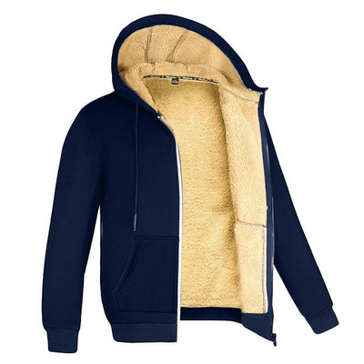 Winter Lambswool Zipper Hoodies Thicken Warm Jackets Long Sleeve Sweatshirts Casual Sports Fleece Black Coats Hooded Men Coat To - Slobuy