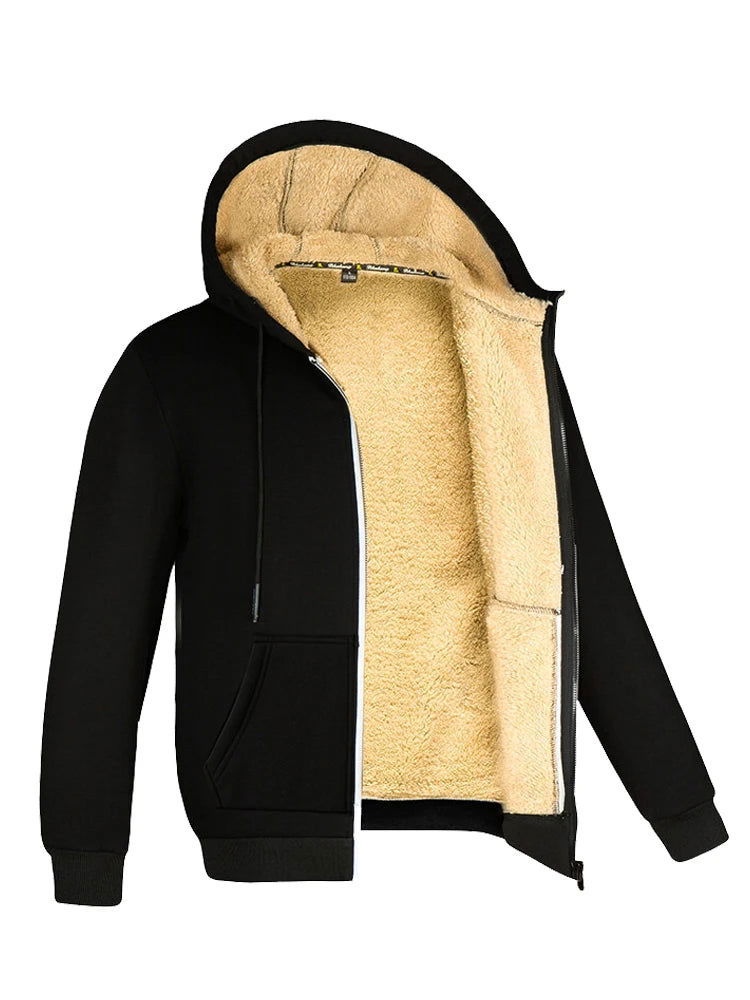 Winter Lambswool Zipper Hoodies Thicken Warm Jackets Long Sleeve Sweatshirts Casual Sports Fleece Black Coats Hooded Men Coat To - Slobuy