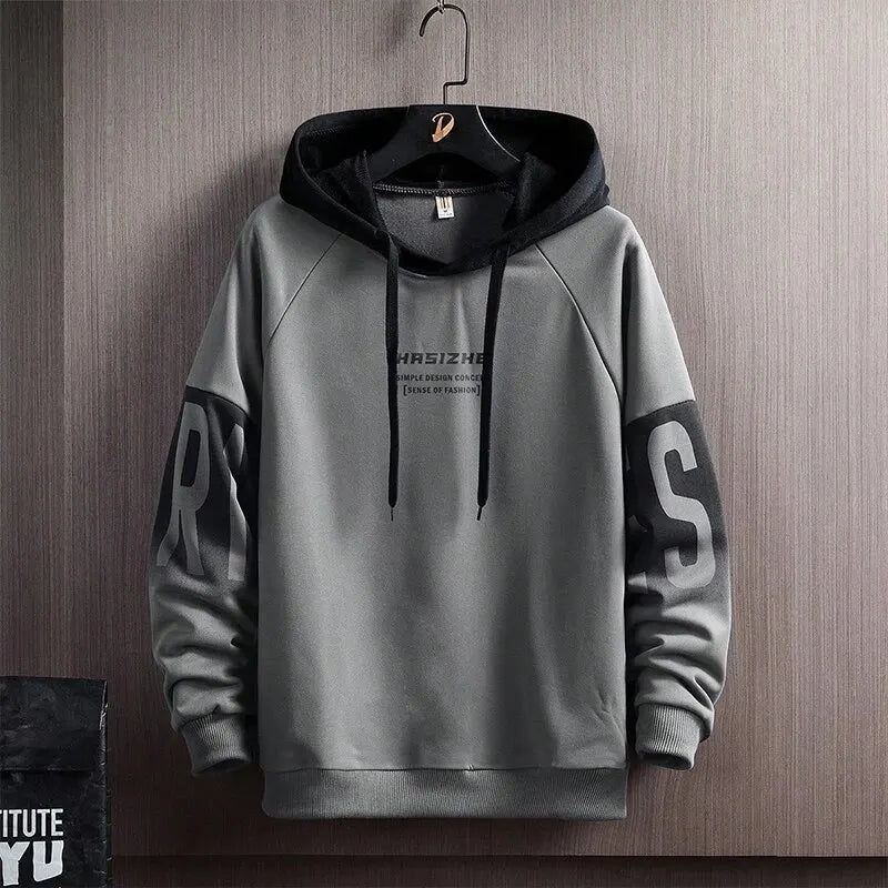 Men's Fall/Winter New Casual And Versatile Contrast Monogram Print Long Sleeve Hooded Sweatshirt - Slobuy