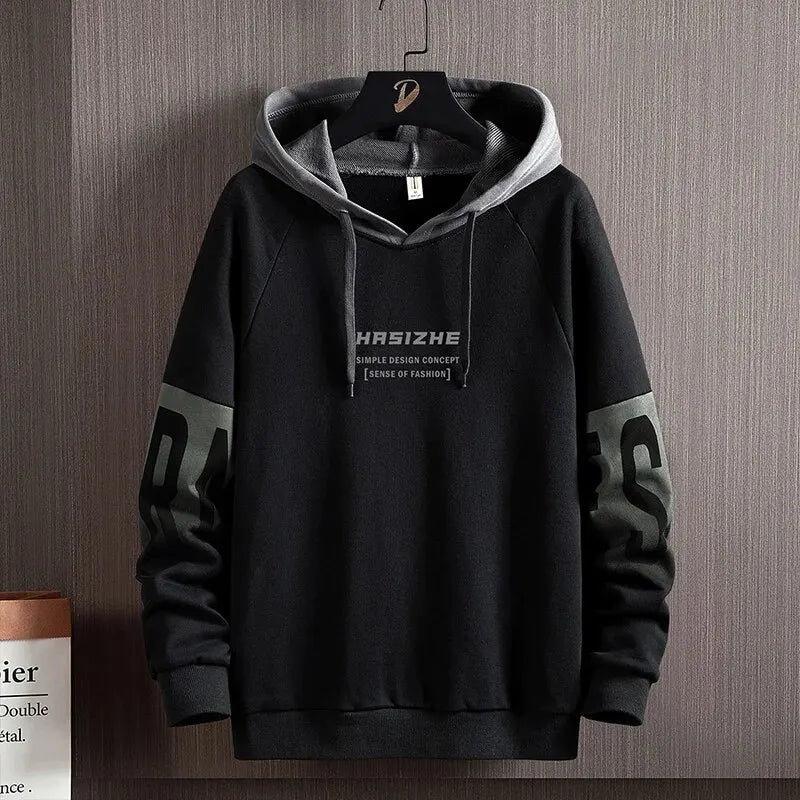 Men's Fall/Winter New Casual And Versatile Contrast Monogram Print Long Sleeve Hooded Sweatshirt - Slobuy