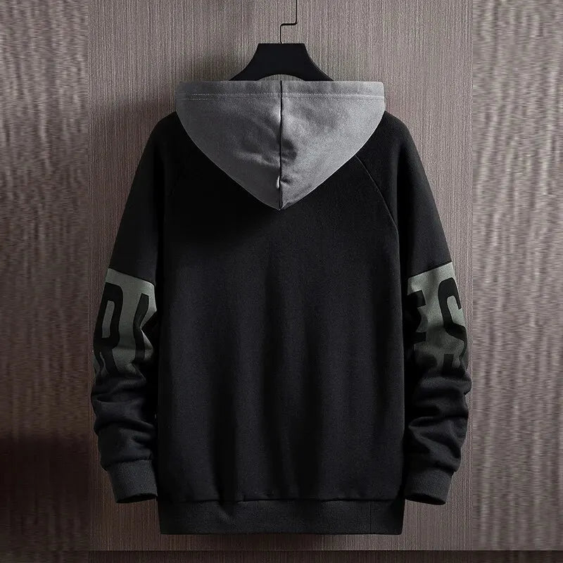 Men's Fall/Winter New Casual And Versatile Contrast Monogram Print Long Sleeve Hooded Sweatshirt - Slobuy
