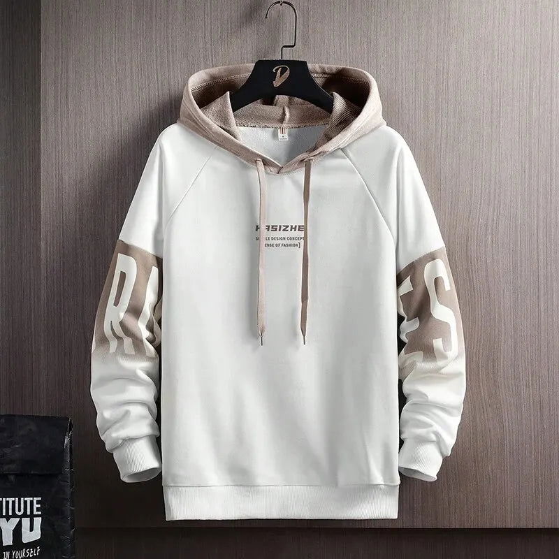 Men's Fall/Winter New Casual And Versatile Contrast Monogram Print Long Sleeve Hooded Sweatshirt - Slobuy