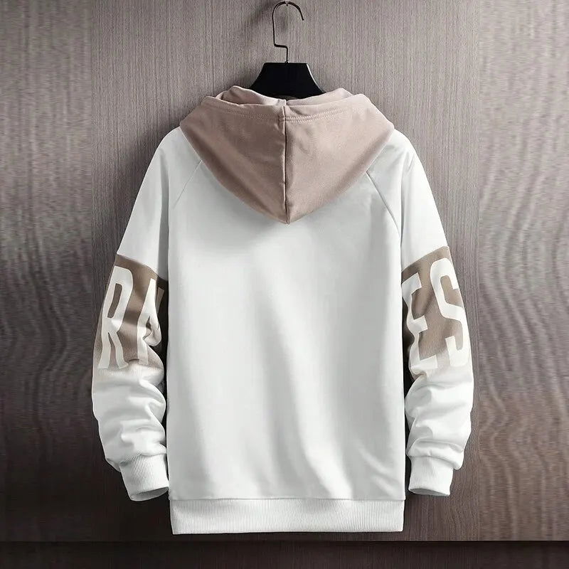 Men's Fall/Winter New Casual And Versatile Contrast Monogram Print Long Sleeve Hooded Sweatshirt - Slobuy